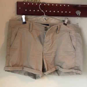 Khaki AE Stretch Midi Shorts